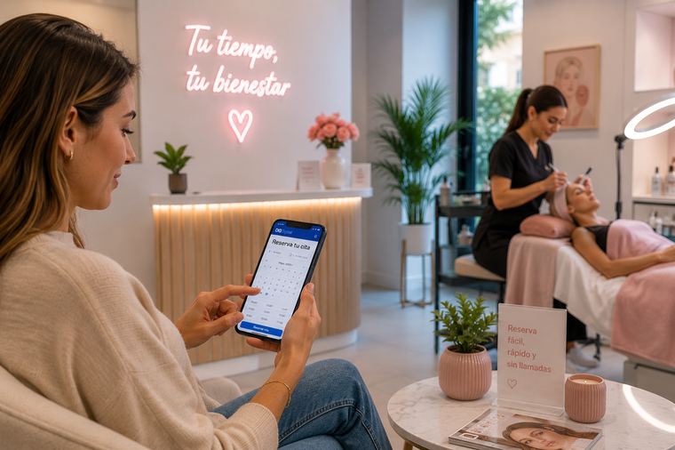 Clienta reservando en un centro de estética