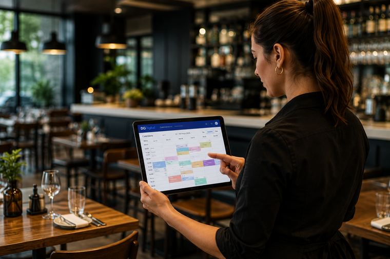 Restaurante gestionando reservas en tablet